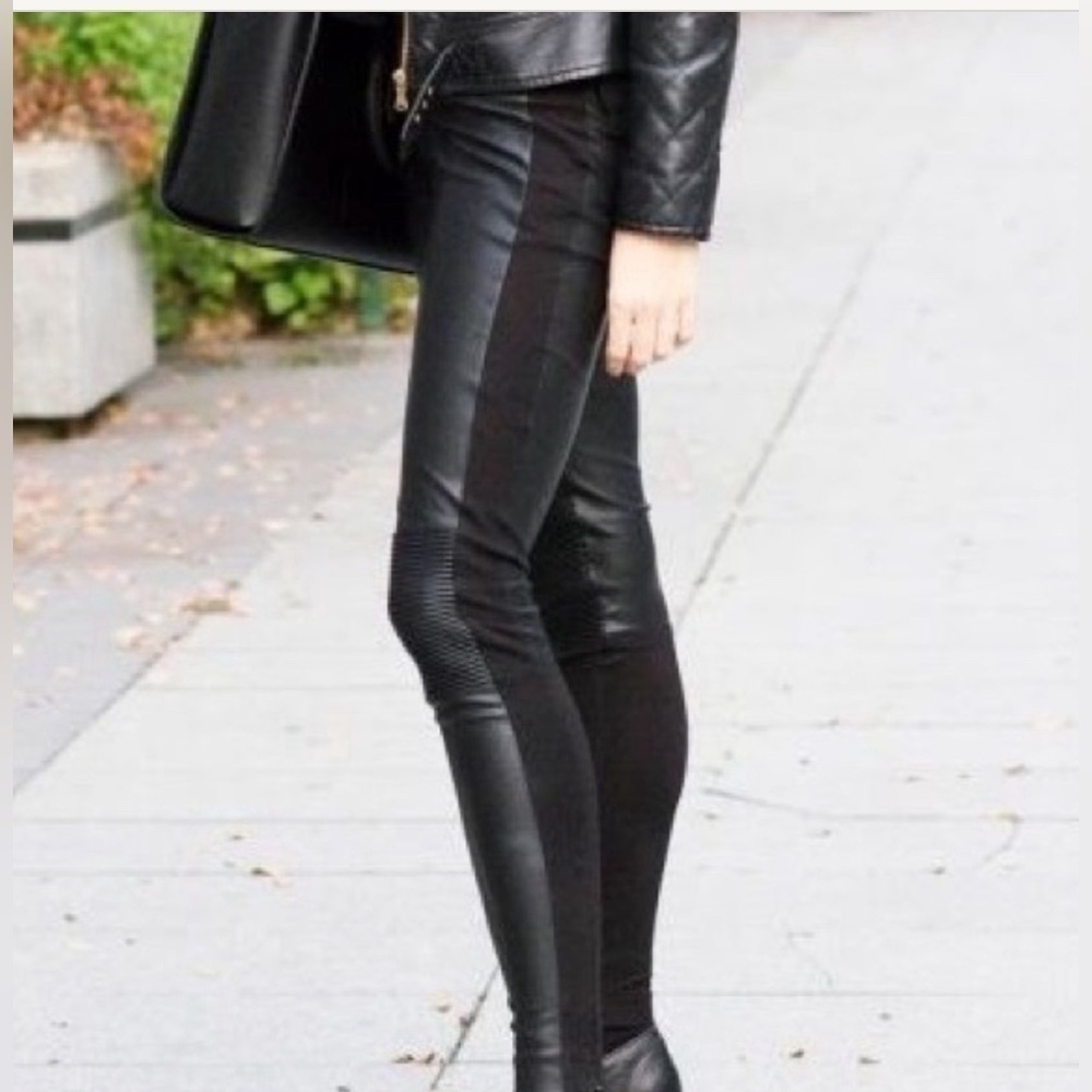 Superfine Black Denim Legging ribbed jersey inset Waist 26